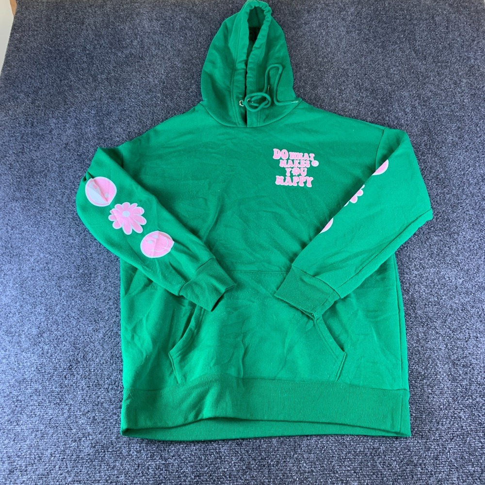 Orange Kiss Do What Makes You Happy Hoodie Womens Small Green Graphic Pullover